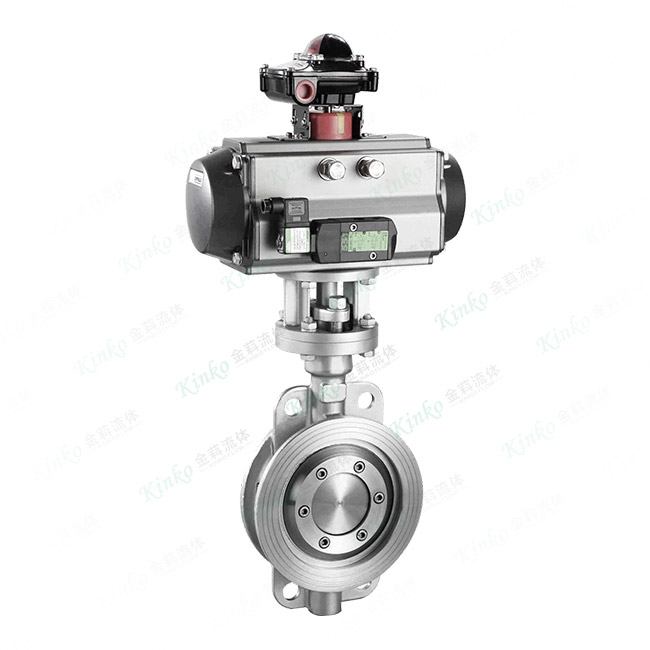 Pneumatic wafer type three eccentric butterfly valve