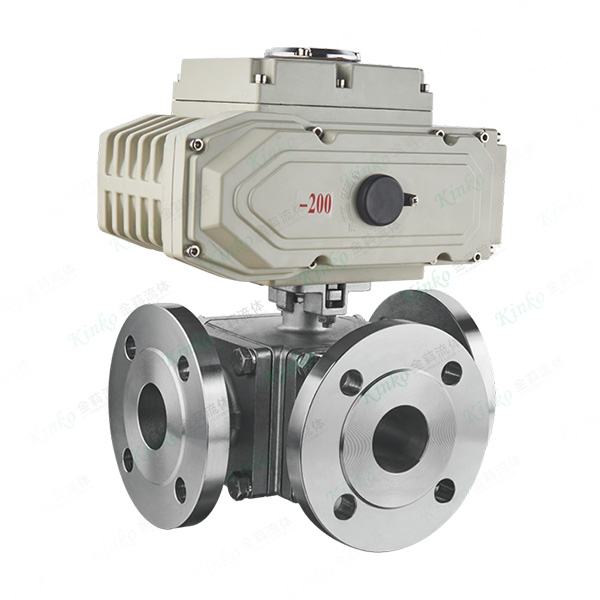 Electric three-way flanged ball valve
