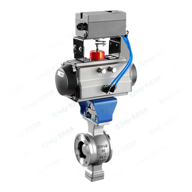 Pneumatic wafer type V-ball valve