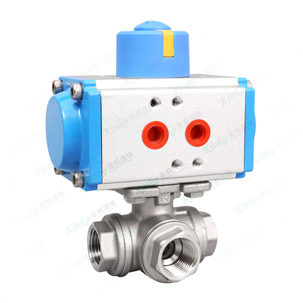 Pneumatic three-way threaded ball valve