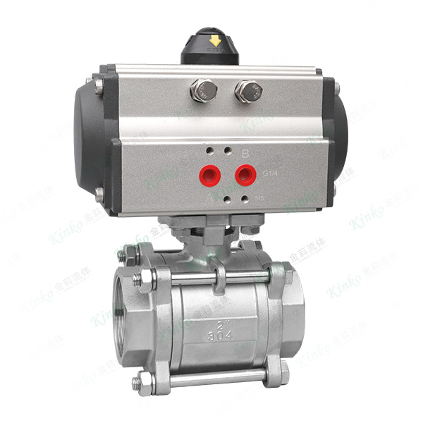 Three-piece pneumatic threaded ball valve