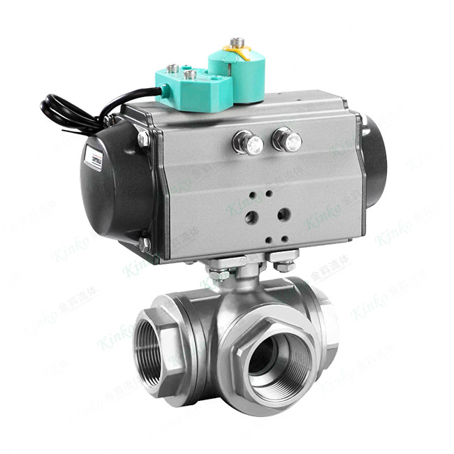 Pneumatic three-way internal thread ball valve