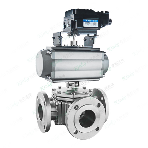 Pneumatic four-way flange ball valve